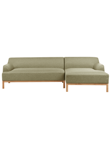 Beliani Ecksofa SOSJO in Grün/Heller Holzfarbton - (W) 251 x (H) 74 x (L) 132 cm