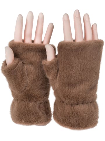 styleBREAKER Fingerlose Handschuhe mit Teddyfell in Braun