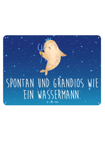 Mr. & Mrs. Panda Blechschild Sternzeichen Wassermann mit Spruch in Sternenhimmel Blau