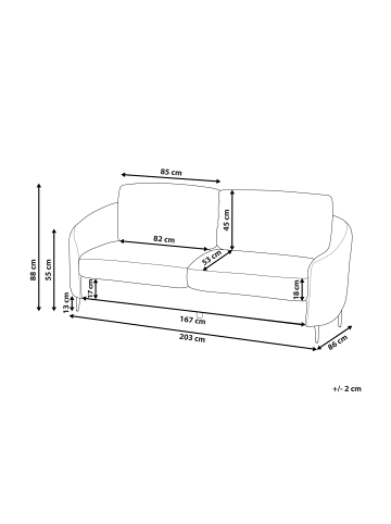 Beliani 3-Sitzer Sofa TROSA in Weiß/Gold - (W) 203 x (H) 88 x (L) 86 cm