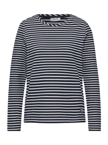 Cecil Gestreiftes Strukturshirt in Universal Blue