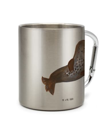 Mr. & Mrs. Panda Edelstahl Trinkbecher Robbe Lachen ohne Spruch in Silber