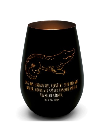 Mr. & Mrs. Panda Glas Windlicht Krokodil mit Spruch in Schwarz