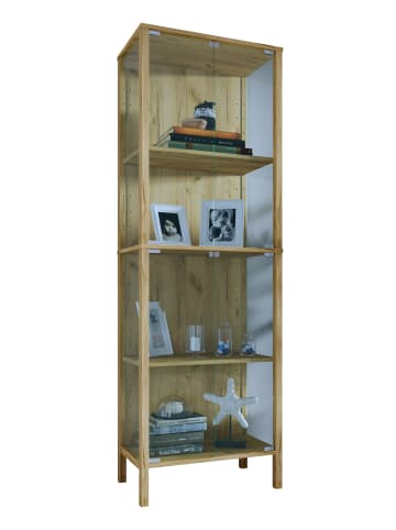 VCM Glasvitrine Jensol hoch Schrank stehend in Honig-Eiche