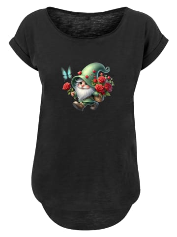 F4NT4STIC Long Cut T-Shirt Gnom Frühling Blumen Schmetterling in schwarz