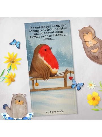 Mr. & Mrs. Panda Badetuch Rotkehlchen Schlitten Design mit Spruch in Eisblau