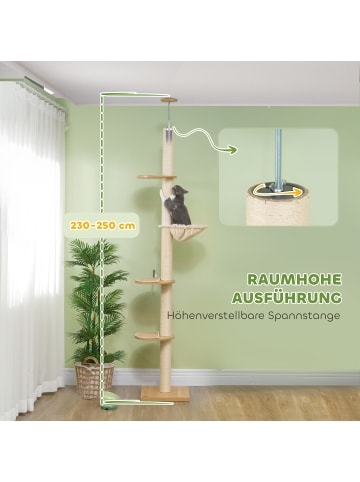 Pawhut Kratzbaum deckenhoch Eiche+Cremeweiß 40L x 40B x 230-250H cm
