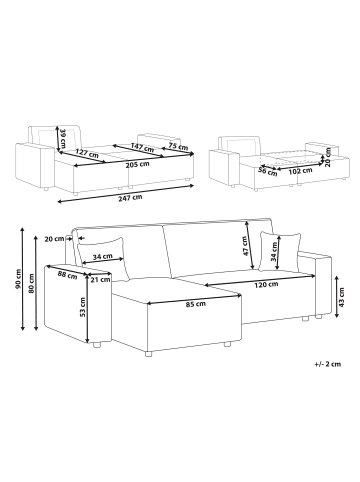 Beliani 3-tlg Ecksofa ABACKA in Beige/Schwarz rechtsseitig