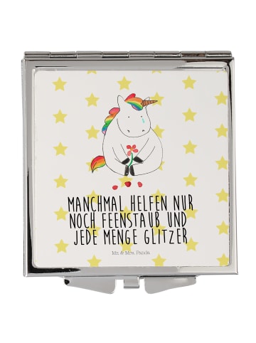 Mr. & Mrs. Panda Handtaschenspiegel quadratisch Einhorn Traurig ... in Weiß