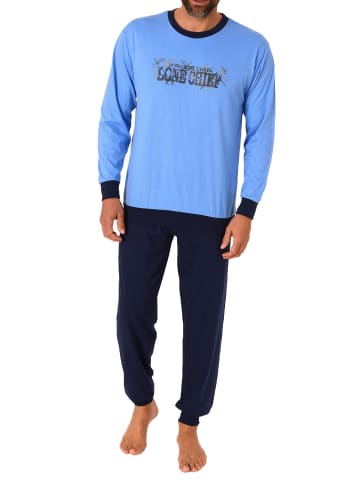 NORMANN Pyjama langarm Schlafanzug Bündchen - 70406 in blau