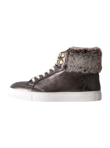 Les Tropéziennes par M Belarbi High-Top-Sneaker aus Leder mit Pelzbesatz „Roadster“ Grau