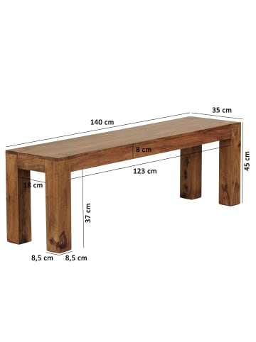 FineBuy Sitzbänk in Braun / Sheesham / 140x35x45