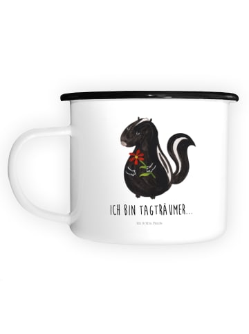 Mr. & Mrs. Panda XL Emaille Tasse Stinktier Blume mit Spruch in Weiß