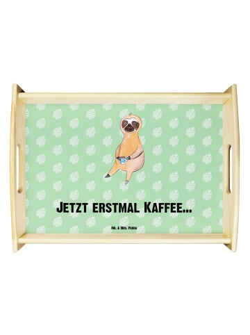 Mr. & Mrs. Panda Holztablett Faultier Kaffee mit Spruch in Tropengrün