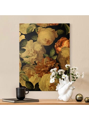 WALLART Leinwandbild Gold - Rote Rosen mit Weißen Rosen in Creme-Beige