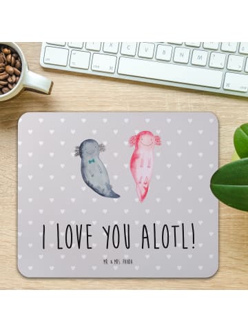 Mr. & Mrs. Panda Mouse Pad Axolotl Liebe mit Spruch in Grau Pastell
