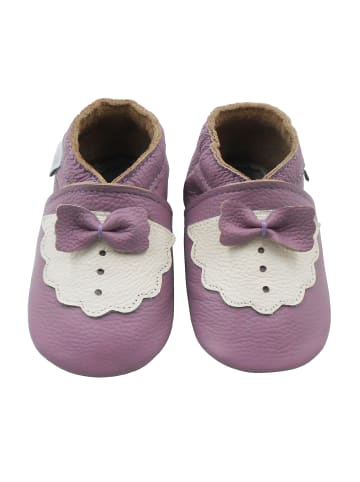 Basrakids Helllila Baby-Leder-Laufschuhe, mit rutschfester Sohle - Schleifenmotiv