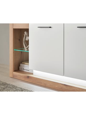 Furn.Design Wohnzimmer-Set Wandboard weiß matt, Evoke Eiche, Wohnkombination Set 2-teilig
