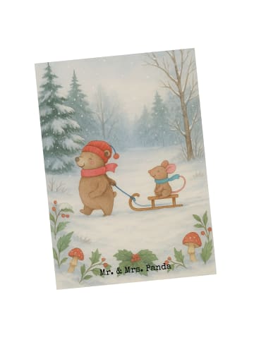 Mr. & Mrs. Panda Postkarte Bär und Maus Schlitten Design ohne Sp... in Weiß