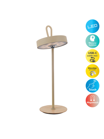 näve LED Tischleuchte "ELLI" in beige - (L)13 cm x (B)13 cm x (H)36 cm - EEK E