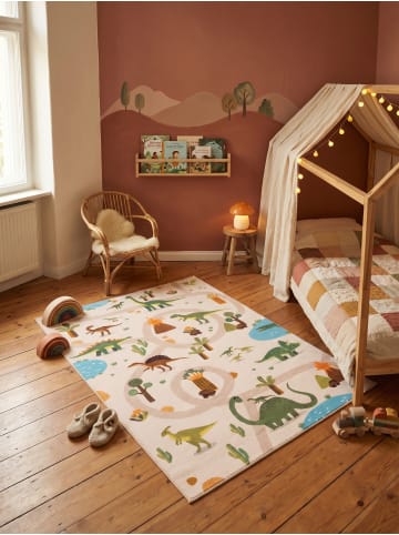 KADIMA DESIGN Kinderteppich Dinosaurier Waschbar Rutschfest Spielteppich in Beige
