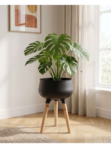 Beliani Outdoor Blumentopf AGROS in Schwarz/Braun - (W) 30 x (H) 47 x (L) 30 cm
