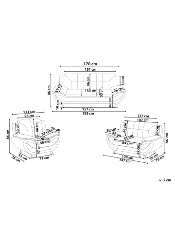 Beliani 3-tlg Sitzgruppe LEIRA in Schwarz/Silber