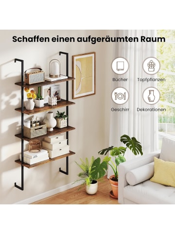 COSTWAY 4-stöckig Wandregal 76 x 30 x 163 cm in Braun