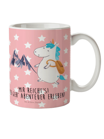 Mr. & Mrs. Panda Kindertasse Einhorn Bergsteiger mit Spruch in Rot Pastell