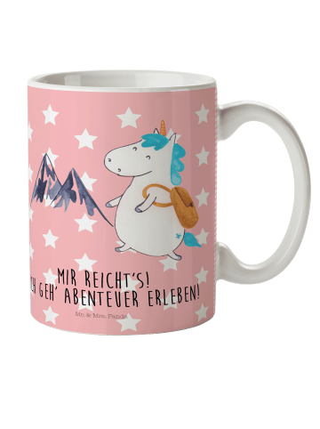 Mr. & Mrs. Panda Tasse Einhorn Bergsteiger mit Spruch in Rot Pastell