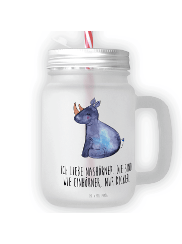 Mr. & Mrs. Panda Trinkglas Mason Jar Einhorn Nashorn mit Spruch in Transparent