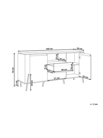 Beliani Sideboard BLACKPOOL in Weiß/Schwarz - (W) 160 x (H) 76 x (L) 39 cm