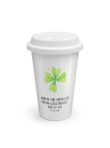 Mr. & Mrs. Panda Becher Blume Kleeblatt mit Spruch in Weiß