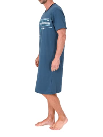 NORMANN Kurzarm Nachthemd Frontprint in blau