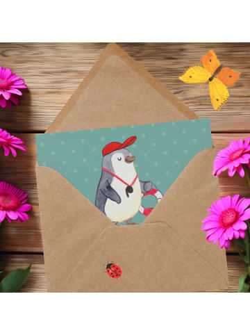 Mr. & Mrs. Panda Klappkarte Bademeister schützend mit Spruch in Meeresbrise