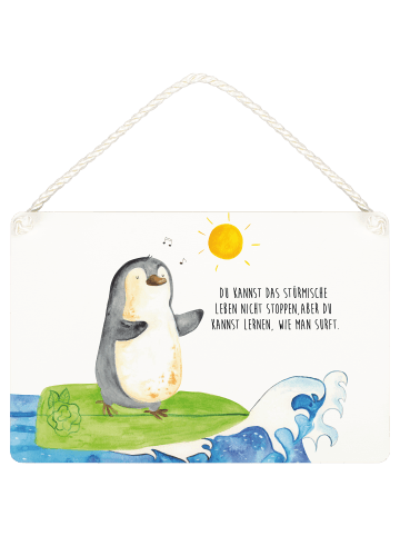 Mr. & Mrs. Panda Deko Schild Pinguin Surfer mit Spruch in Weiß