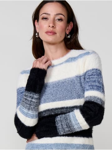 KOROSHI Weicher Damenpullover aus Fellstrick mit Streifen in blau