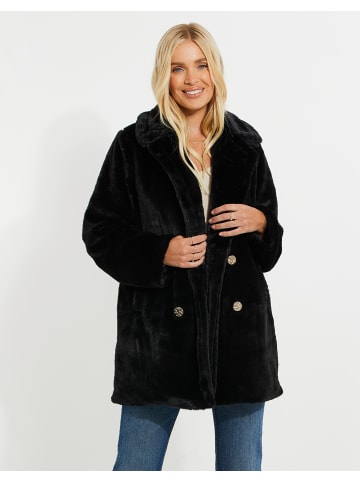 Threadbare Wollmantel THB Furry Fur Coat in Schwarz