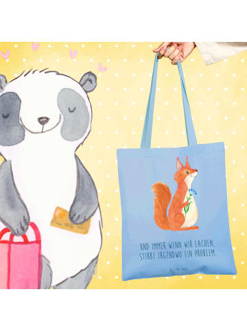 Mr. & Mrs. Panda tote bag Eichhörnchen Blume mit Spruch in Sky Blue