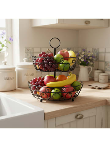 relaxdays Obst Etagere in Schwarz - (H)30 x Ø 31 cm