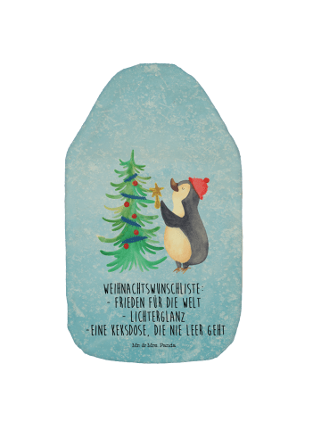 Mr. & Mrs. Panda Wärmflasche Pinguin Weihnachtsbaum mit Spruch in Eisblau