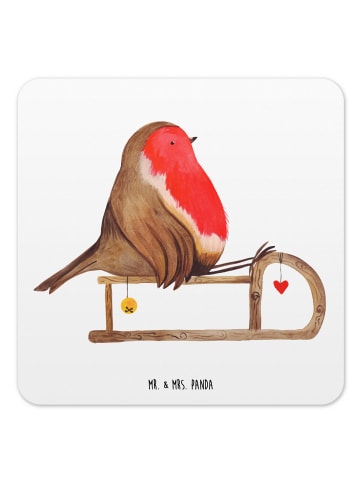 Mr. & Mrs. Panda Untersetzer für Gläser Rotkehlchen Schlitten oh... in Weiß