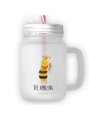 Mr. & Mrs. Panda Trinkglas Mason Jar Biene König mit Spruch in Transparent