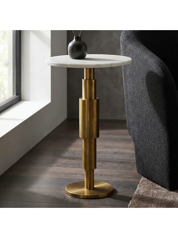 FineBuy Beistelltisch in Weiß / Marmor / 37x37x59