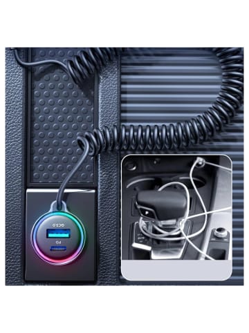 COFI 1453 3-in-1-Schnellladegerät fürs Auto mit USB-Typ-C-Kabel, 1,6 m, 60 W in Schwarz