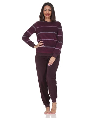 NORMANN Frottee Schlafanzug langarm Bündchen Streifenoptik in beere
