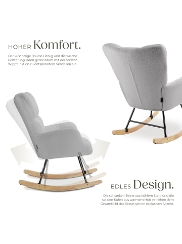 tectake Schaukelstuhl Torve, 68 x 96 x 97 cm, Belastbarkeit 120 kg, Bouclé hellgrau