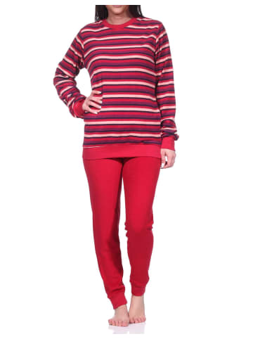NORMANN Frottee Schlafanzug lang Pyjama Bündchen Streifen - 76531 in rot