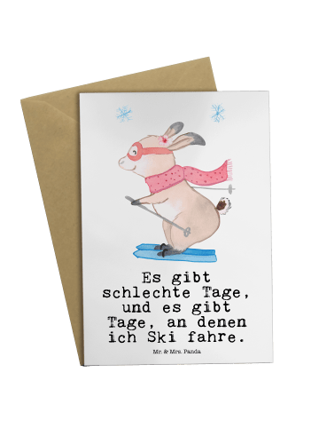 Mr. & Mrs. Panda Grußkarte Hase Skifahren mit Spruch in Weiß