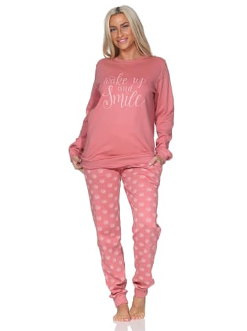 NORMANN Langarm Kuschel Interlock Schlafanzug Langarm Tupfen Optik in rosa